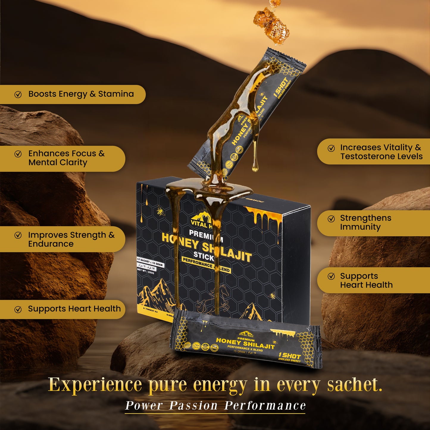 Power Honey Shilajit - Performance X Blend - Enhances Men Performance and Boost Energy Levels